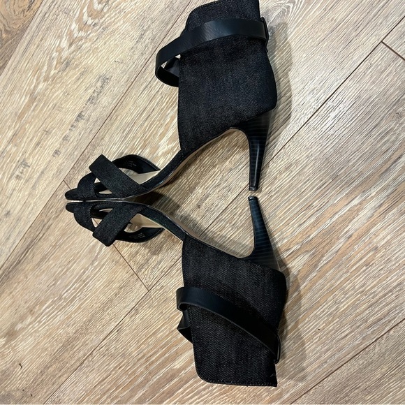 Joe’s Marcy Gray Denim High Back Crossed Front Heeled Sandal - Picture 4 of 16